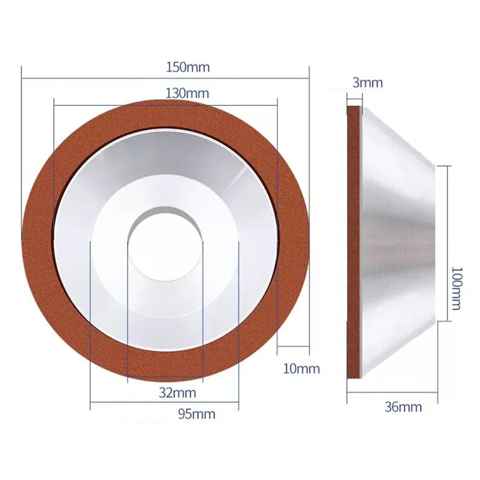 Ściernica diamentowa o spoiwie żywicznym w kształcie miski do ostrzenia noży - 100 mm, 125 mm, 150 mm, opcje - 1 szt.(320Grit D150x10x3mm)