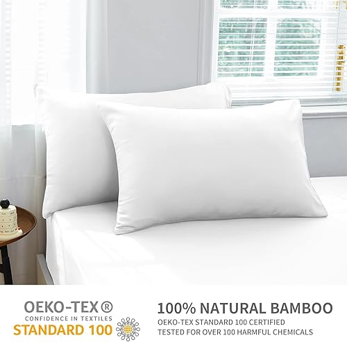 Miniatura 2 de HCORA Juego de sábana bajera tamaño Queen con fundas de almohada, 100% rayón derivado de bambú, sábana bajera refrescante de 400 hilos para personas