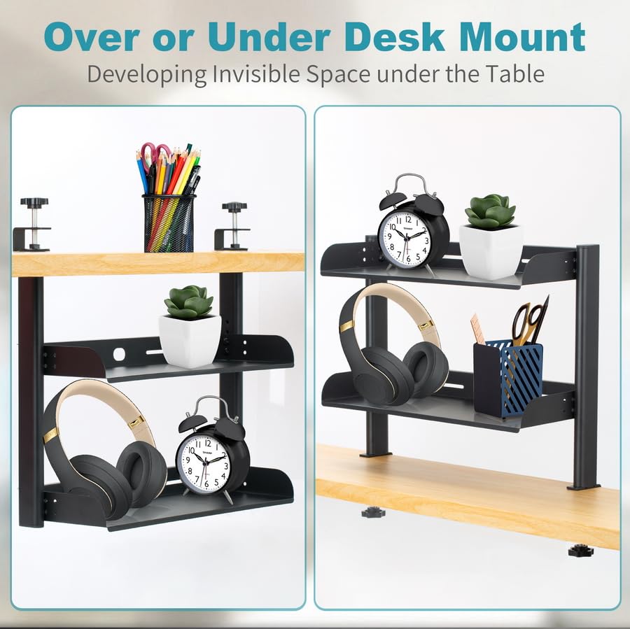 THE SIDE UP BOX+EXTENSION UNIT TABLE×2 FEIKU Clamp On Desk Organizer Shelf, Metal Desk Extender Side