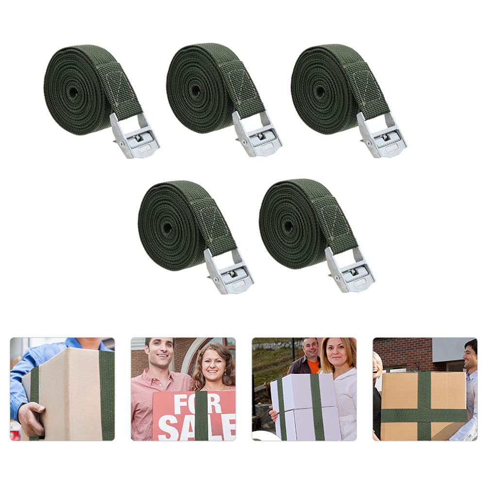 Fascette per cavi Heavy Duty 5pcs Cinghie di ancoraggio con fibbia Cinghie di ancoraggio regolabili Fibbia a camma Cinghie di ancoraggio per camion carico Rimorchio bagagli Fascette verde scuro