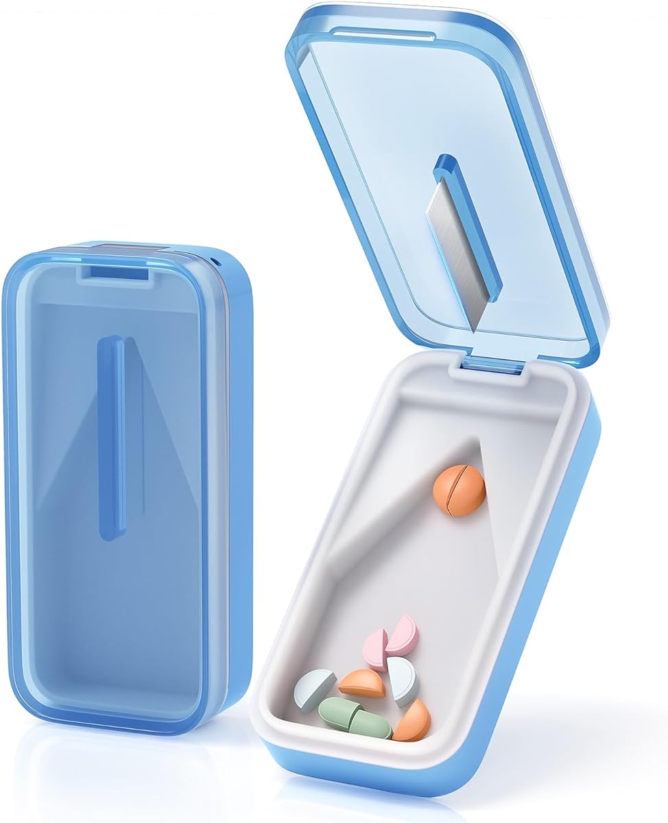 DEPAD Pill Cutter Splitter for Small and Tiny Pills, Pill Splitter with Removable Silicone Pad, Tablet Cutters for Small or Large Pills Professional with Sharp Blade (Blue)