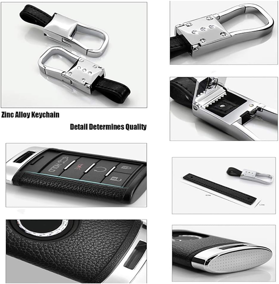 Ontto Key Fob Case Cover ABS Plastic and Leather Key Protector Holder Jacket Fits Cadillac CTS XTS ATS SLS SRX C7 Corvette (White)
