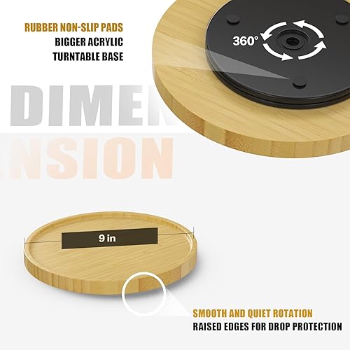 Miniatura 6 de Lazy Susan Organizador para armario de mesa, organizador de encimera de cocina de bambú de 9 pulgadas para sal, aceite de oliva y pimienta, bandejas