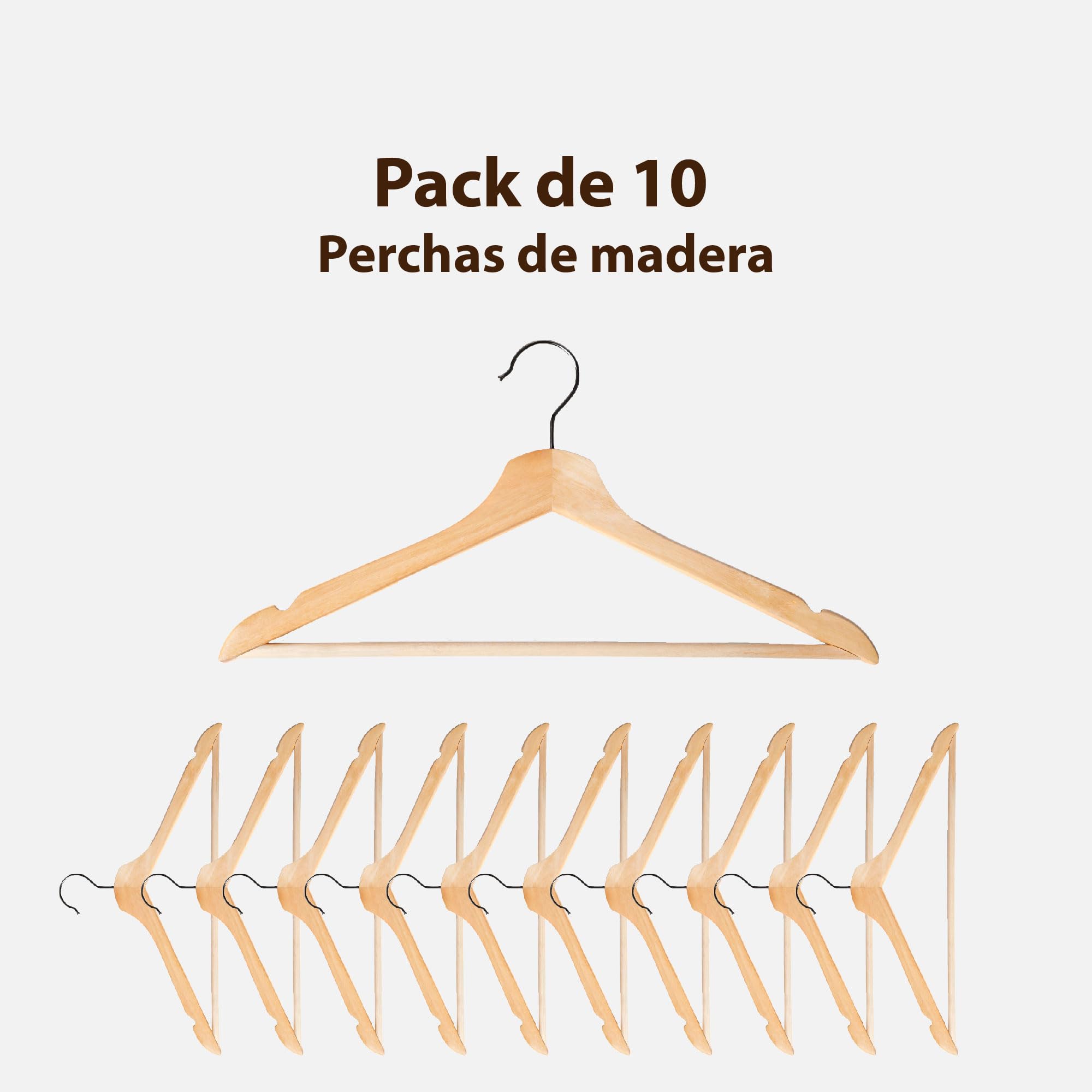 Holz Kleiderbügel Premium Pack 10 – Robuste Garderobenbügel für Hemden, Anzüge, Jacken und Kleider, Elegante Schrank Organisation, Formstabil und Langlebig