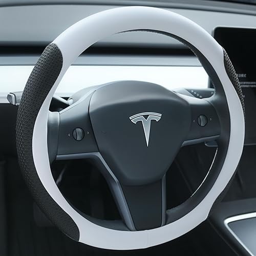 Miniatura 10 de Funda de cuero de napa para volante compatible con Tesla Model 3/Y 2016-2025 2026 Juniper/Highland, antideslizante, transpirable, modelo 3/Y, Negro