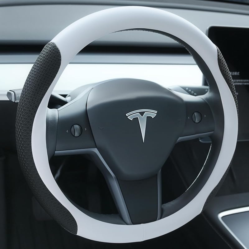 Capa para Volante em Couro Nappa Branca Uxcer Compatível com Tesla Model 3 e Model Y Highland/Juniper