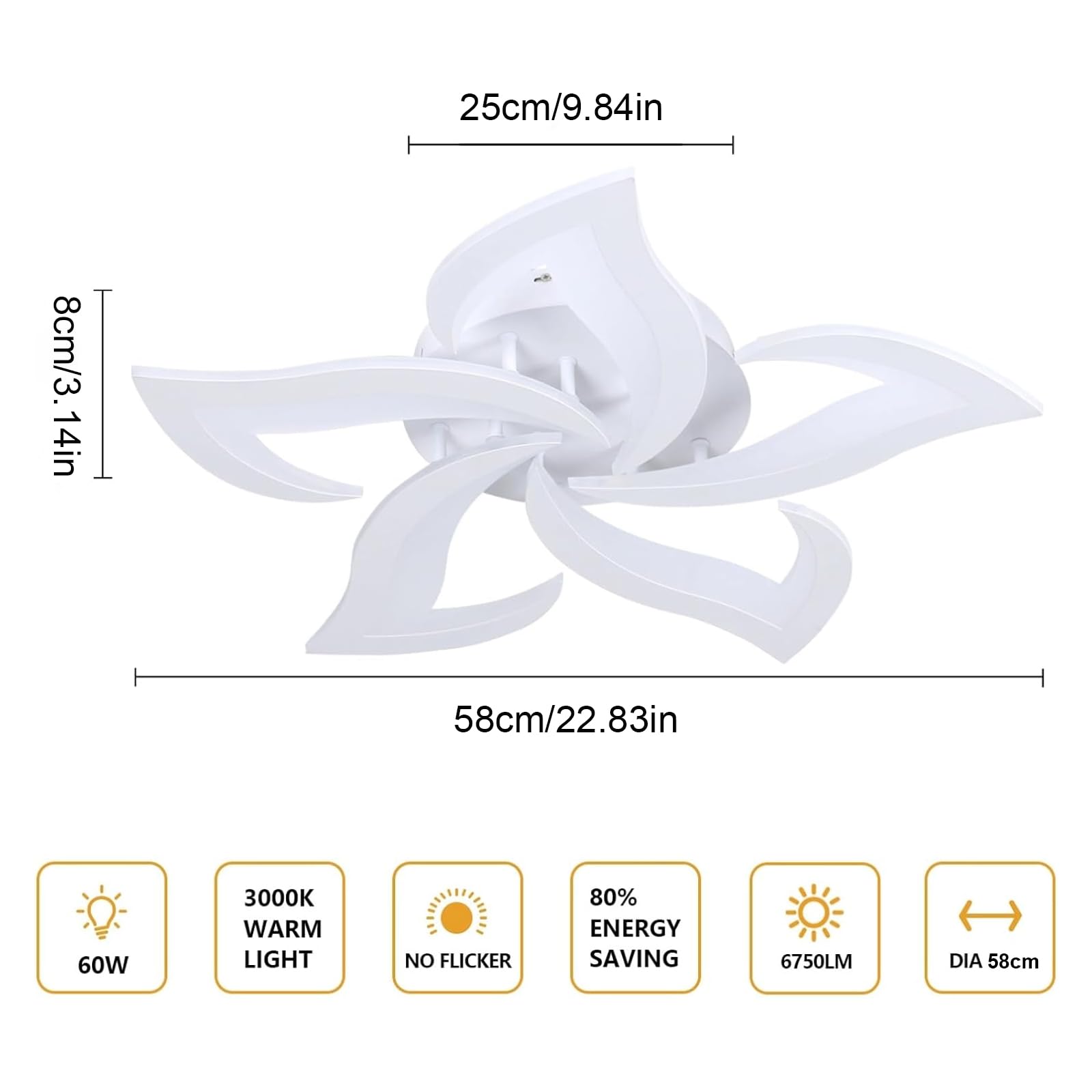 Comely nowoczesny żyrandol sufitowy LED, 60cm 60W 6750LM lampa sufitowa LED, nowoczesna lampa, salonu, ciepłe białe światło 3000K, biały