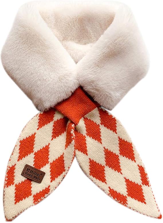 Amazon フェイクファー ティペット マフラー スカーフ かわいい ニット ネックウォーマー ふわふわ 防寒 秋冬 オレンジ マフラー 通販