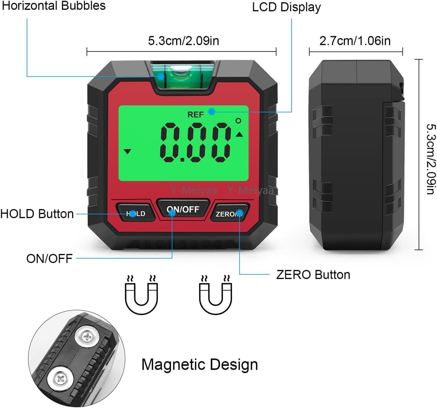 360 Degree Level Box Digital Angle Protractor Universal Mini Digital Protractor Inclinometer Tester Measuring Tools(NO Spirit Bubble 2)