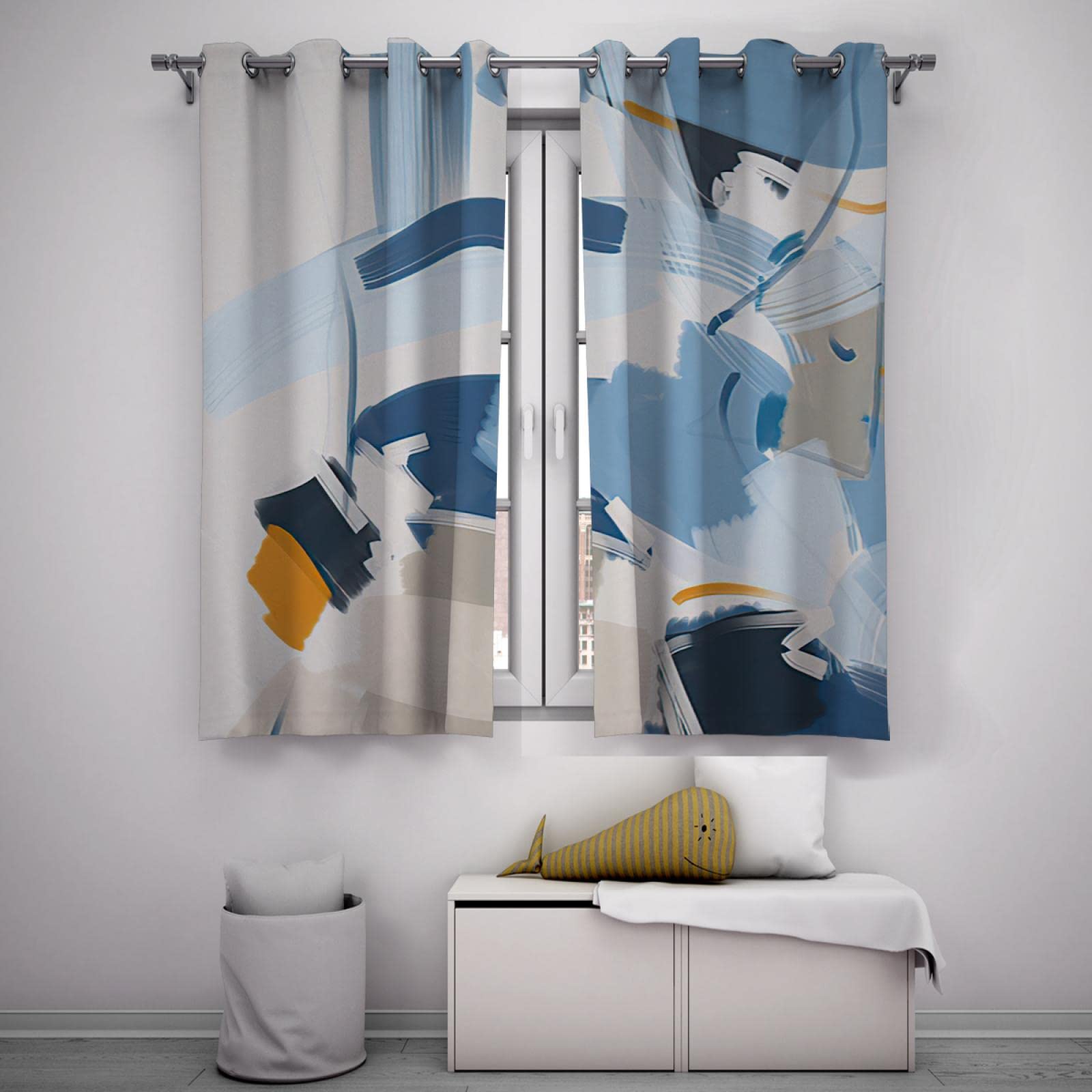 2 Stück Verdunkelungsvorhänge Blaue Vorhänge Raumverdunkelung wärmeisolierte Vorhänge für Wohnzimmer Boho-Stil dreifach gewebte Vorhänge 168x138cm