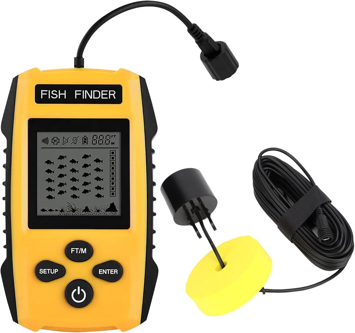 Fish Finder & Depth Finder, Fishout Contour Readout Fishfinder Djupavläsning 3ft (1m) till 328ft (100m) Fishing Finder Kajak, ekolodsgivare och LCD-display för båtfiske, havsfiske