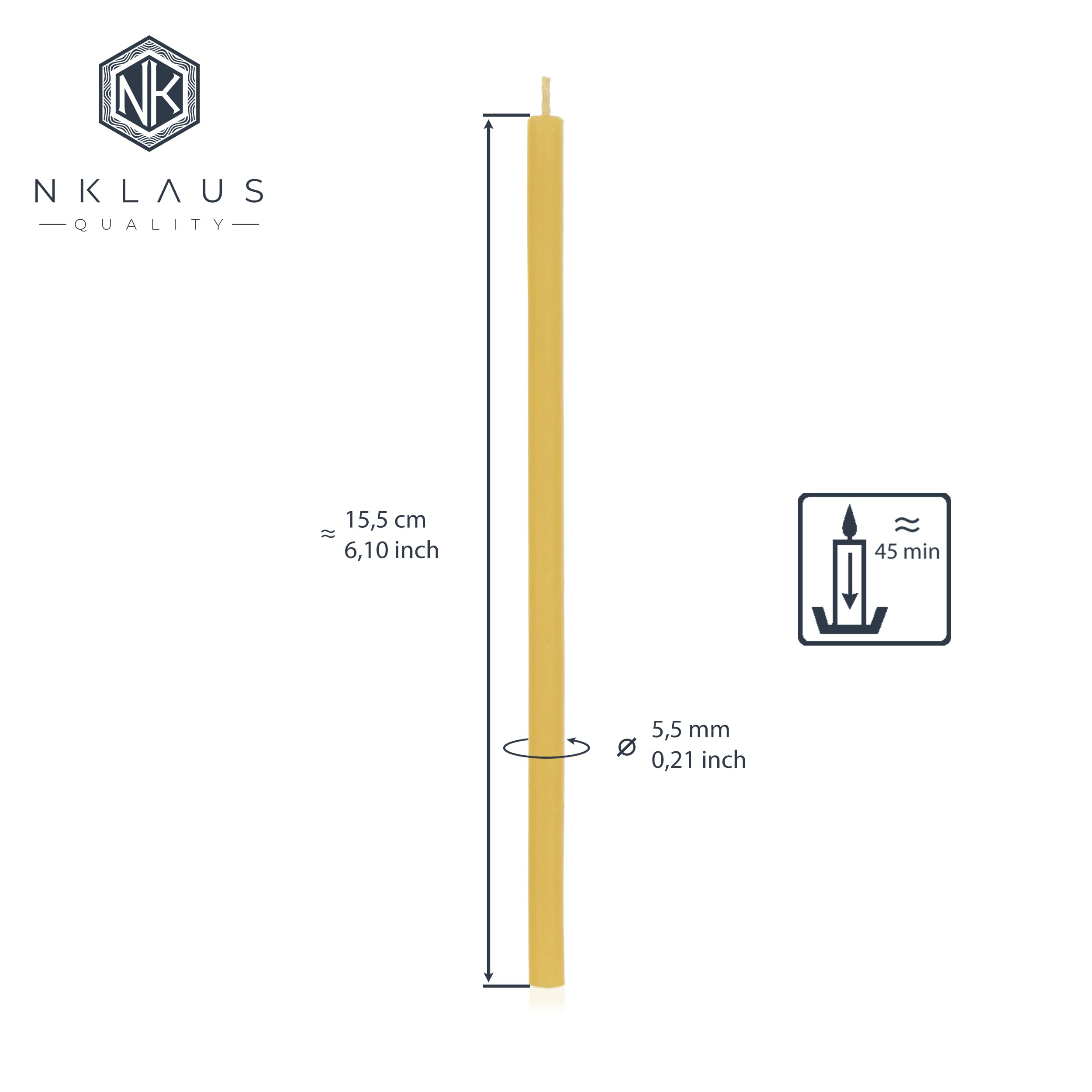 NKlaus 990g. Cire d'Abeille Bougies d'Autel Qualité Église, Fines Bougies Rituelles (Env. 250 Pcs.) 36261