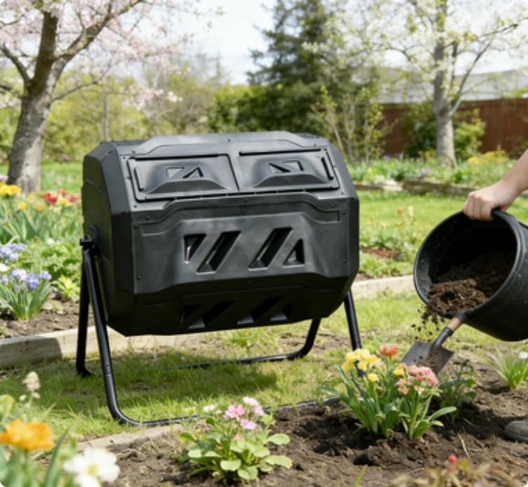 Headline: 160L Dual Chamber Compost Tumbler – 42.3 Gal Rotating Composter for Year-Round Organic Fertilizer in Canadian Gardens