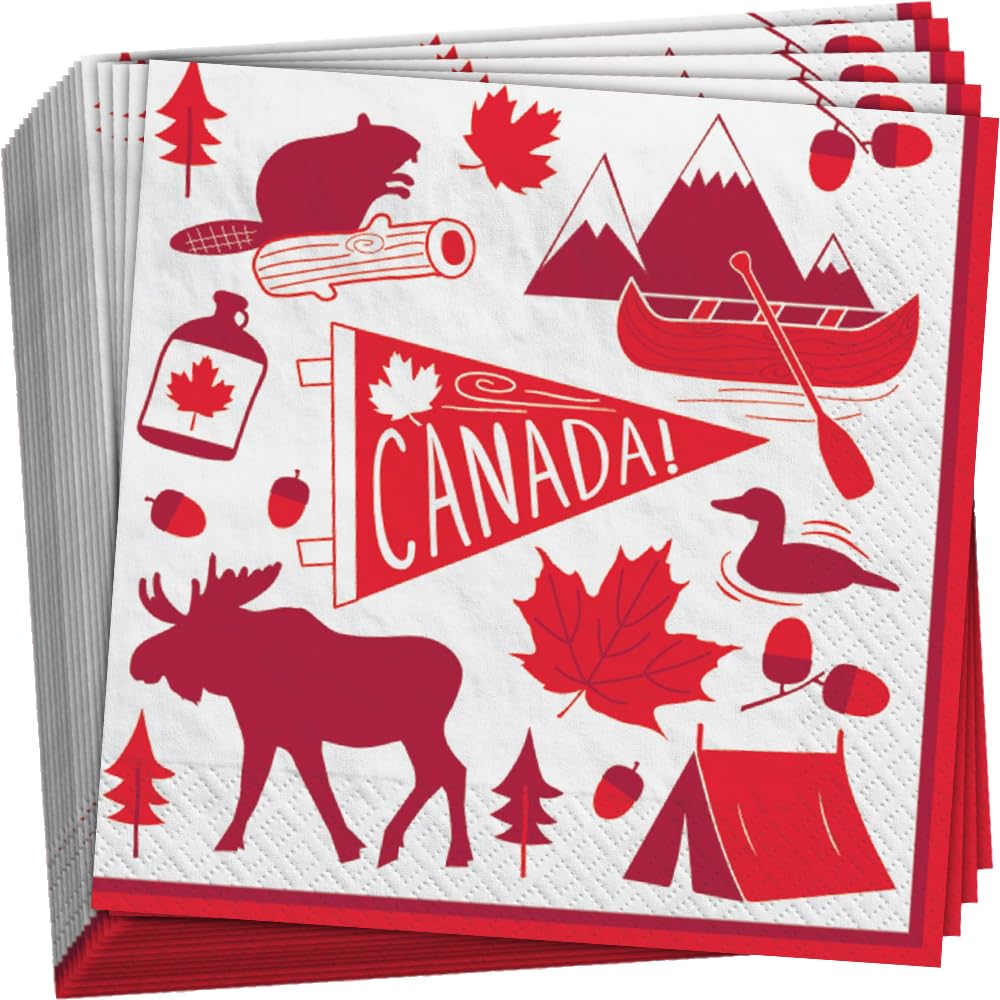 Canadian Pride Red Paper Luncheon Napkins (Pack of 20) - 6.5" x 6.5" - Perfect for Canadian Themed Events & Parties