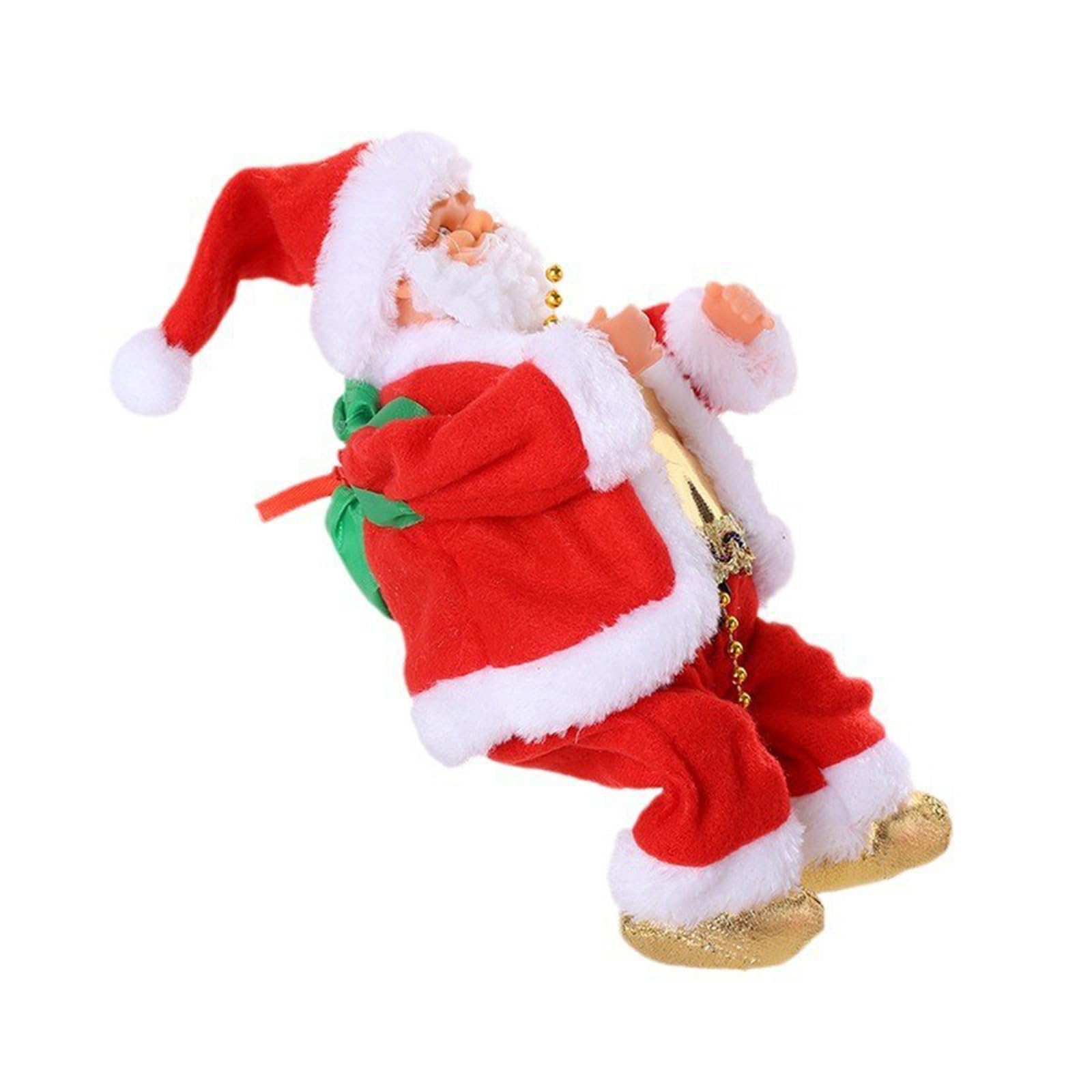 Bead Climbing Santa Claus with Funny Musical Electric Climbing Santa on Rope Climbs Up & Down Chain Musical Moving Figure for Christmas Tree Fireplace