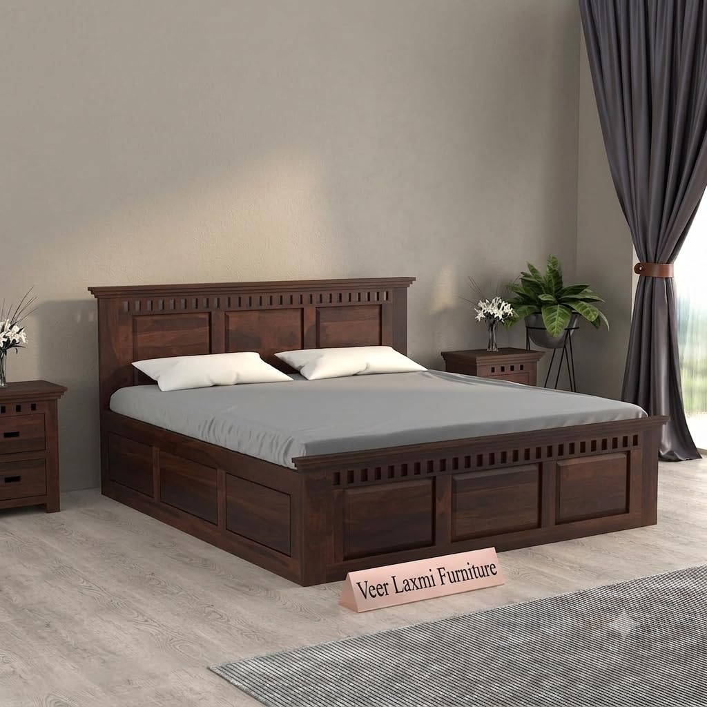 MetalTree Sheesham Wood Queen Size Bed with Box Storage for Bedroom - Queen Size Cot with Storage - Solid Wood Bed QueenSize Cot for Bedroom - Wooden Double Bed Palang for Home (Walnut, Queen Box)-picture-25