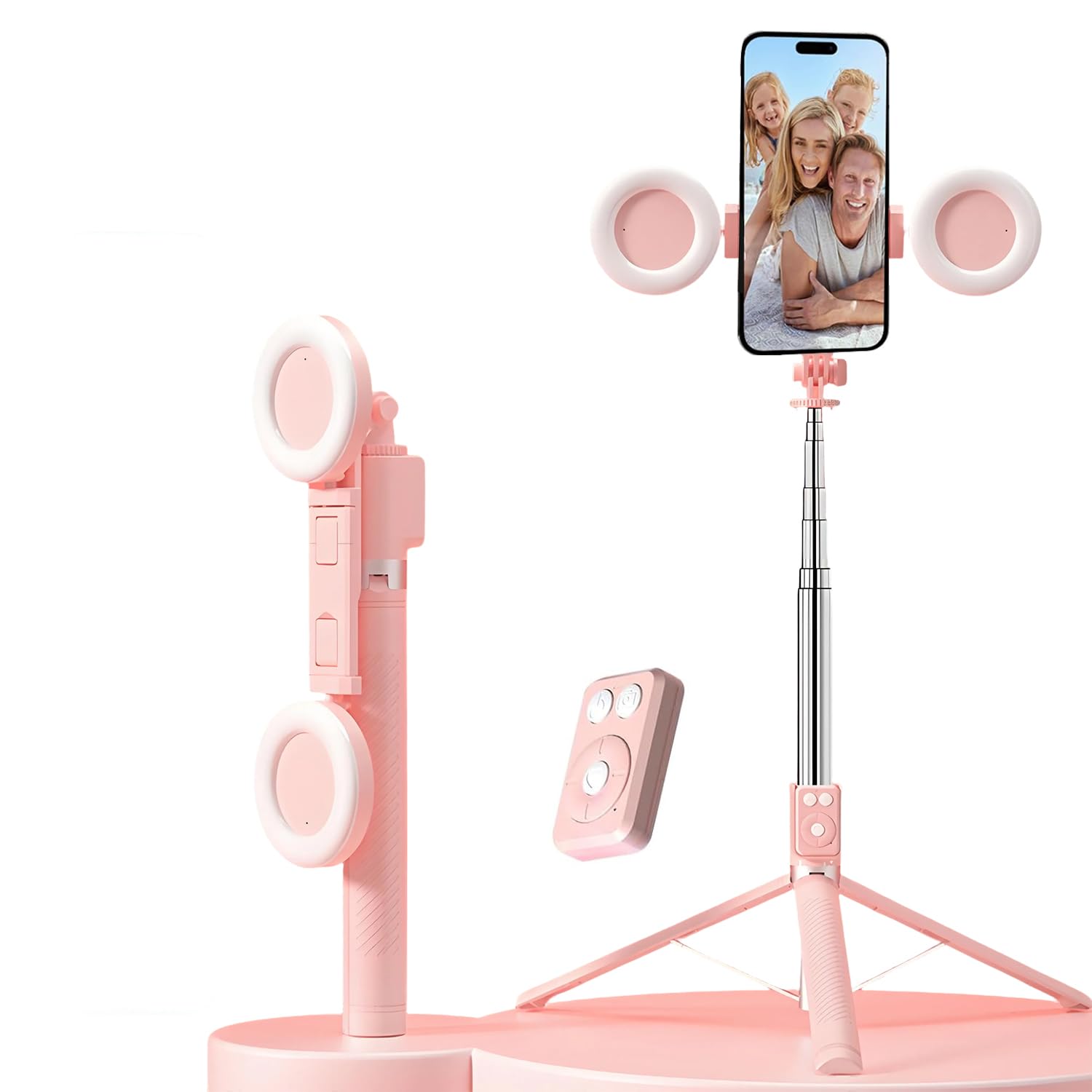 Selfie Stick Tripod with Fill Light, 67” Extendable Phone Tripod Stand, Wireless Remote, Adjustable 3-Color Lighting, Phone Selfie Stick for Live Streaming, Video Recording