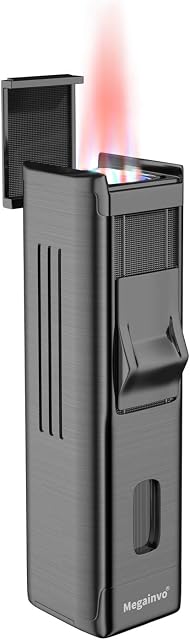 Megainvo Jet Lighter Torch Lighter 4 Flame Lighter Windproof Torch Butane Gas Lighter Refillable Adjustable Quad Jet Flame Lighters (Without Butane)