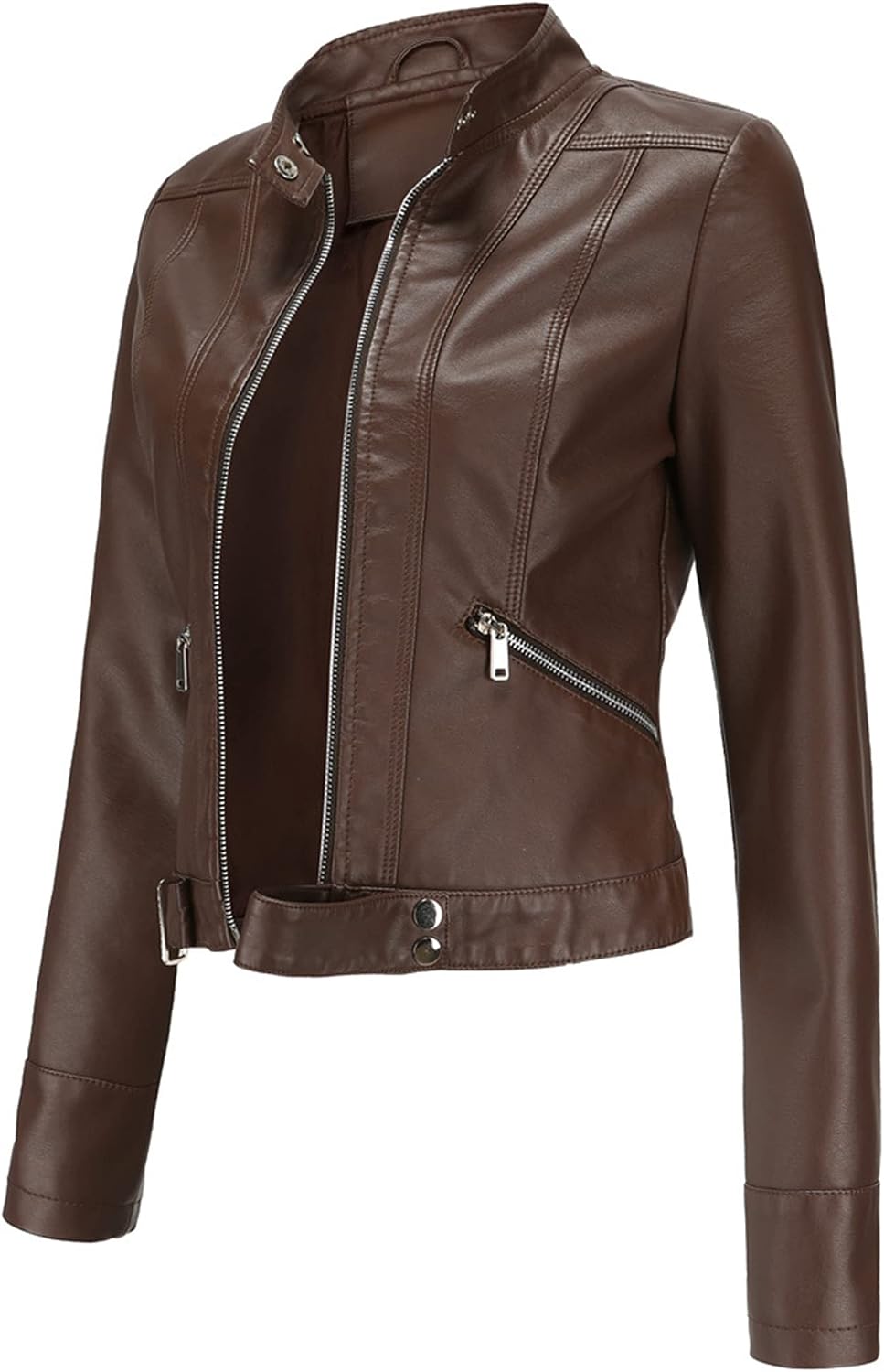 BOFETA Womens Faux Leather Long Sleeve Jackets Quilted Moto Outwear Slim Lapel Coats