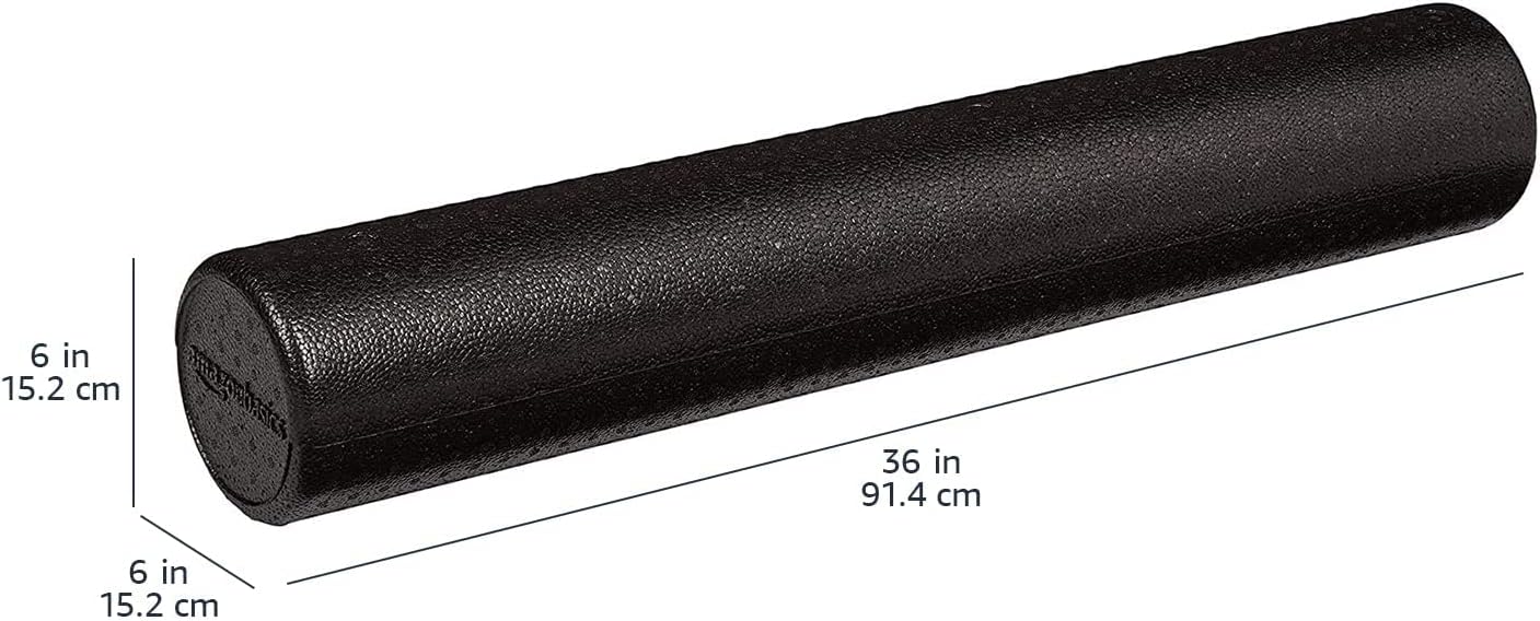 Rodillo Foam Roller Amazon Basics almacenado y listo para usar