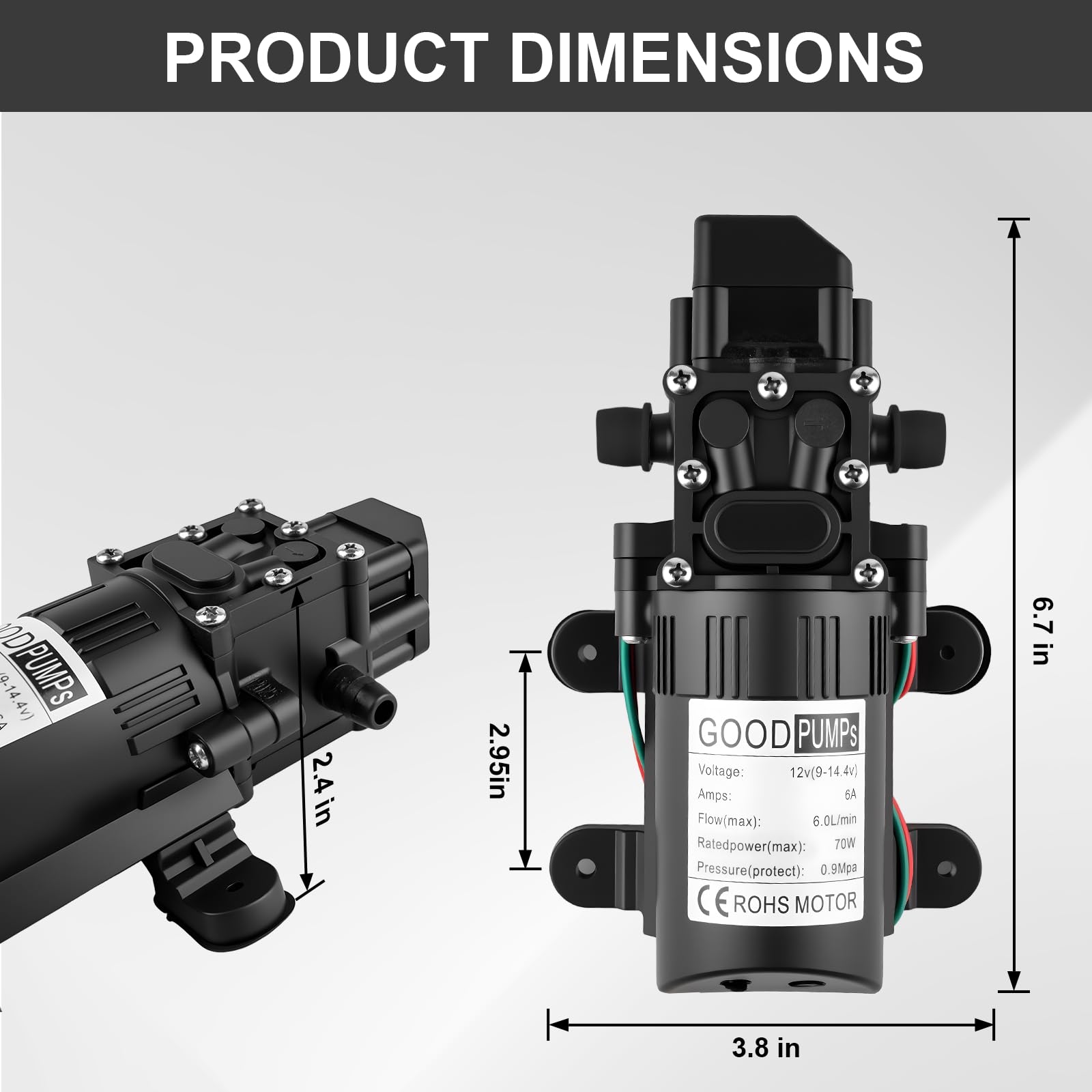 12V DC Membranpumpe, 6A Einstellbare Selbstansaugende Sprühpumpe mit Druckschalter 6L/Min 0.9MPA 80PSI, Wassertransferpumpe Geeignet für RV Camping Dusche Garten