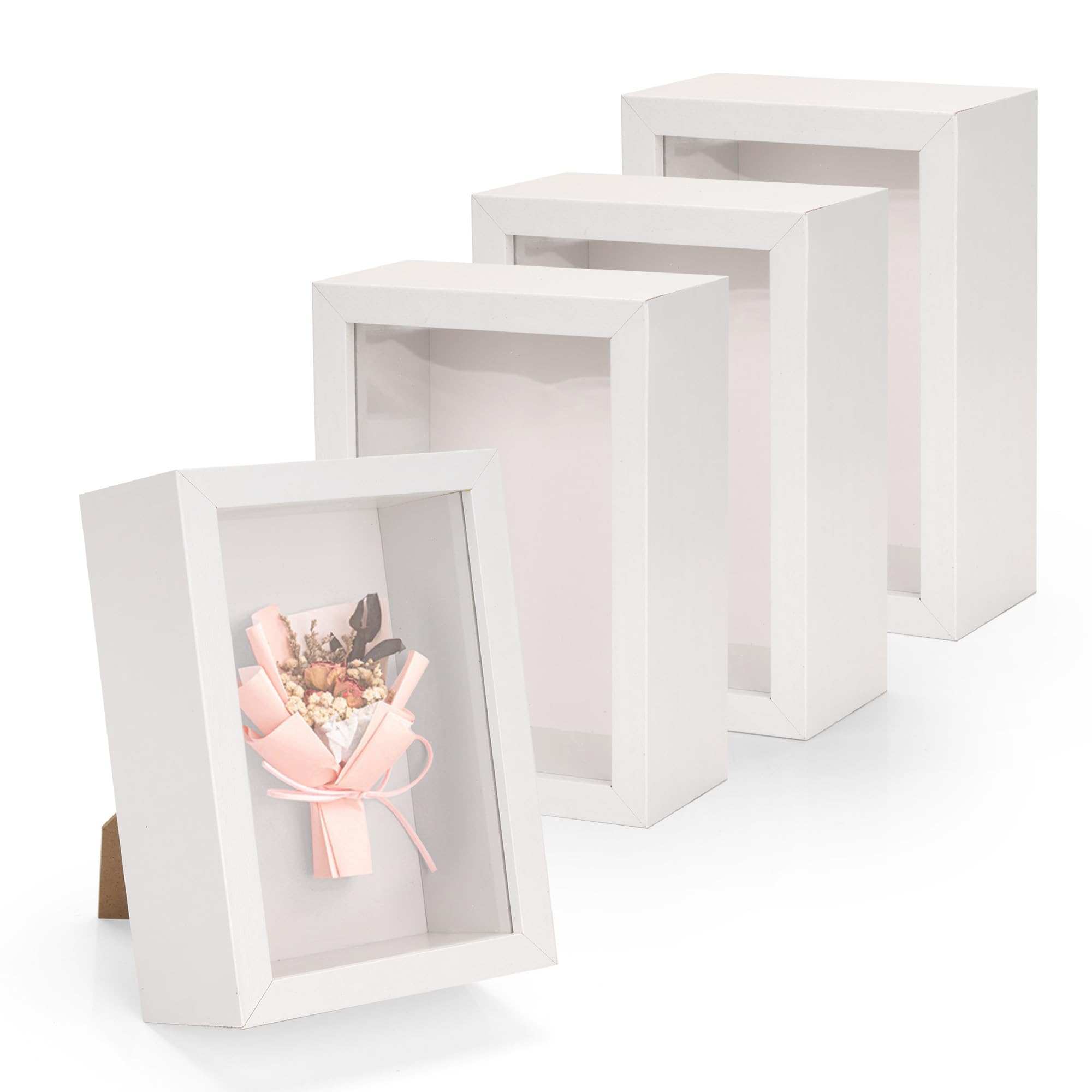 WENLISELL 4 Pack White Shadow Box Frames 4x6 Inch, 5cm Depth White Box Frames for Crafts 3D Deep, Small Picture Frame Case for Dried Flowers, DIY Craft