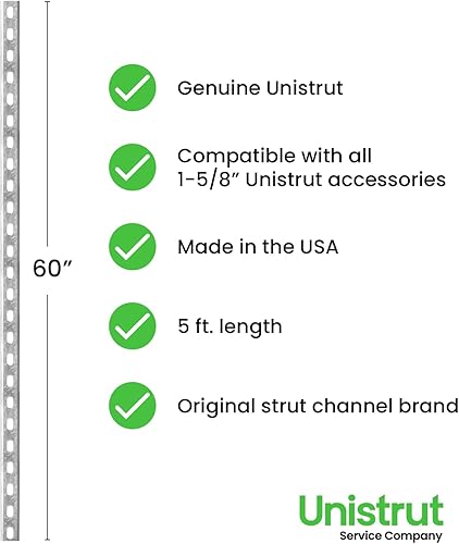 Miniatura 3 de Unistrut P1000T - canal de metal calibre 12 de 1-5/8 pulgadas, parte trasera ranurada, zinc pregalvanizado, 5 pies de longitud