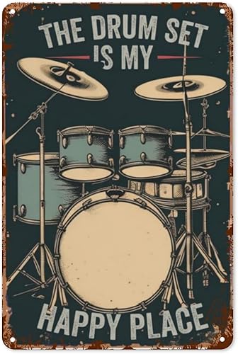 Hippie - Juego de batería vintage de metal para pared, letreros de lata retro para amantes de la música. Decoración bohemia elegante para bares,