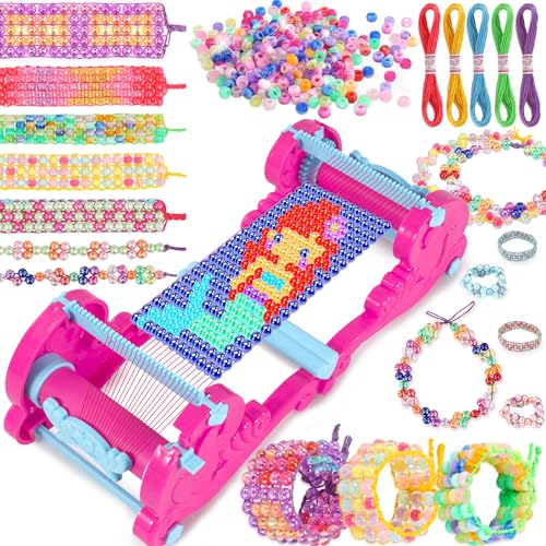 Ophy Abalorios Para Hacer Pulseras - Kit para Hacer Pulseras Hacer Pulseras Niñas con Telar Trenzado Desmontable Cuentas para Pulseras con Cuentas Brillantes Kit Manualidades para Niñas 6-12 Años