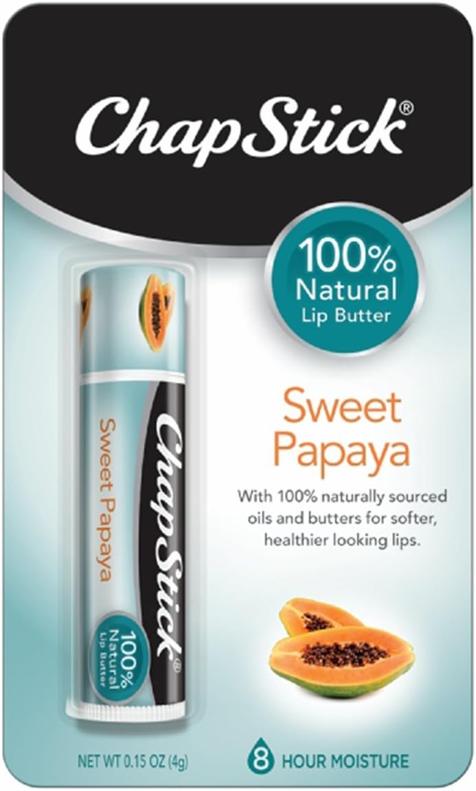 - ChapStick Papaya 100% Natural Lip Butter Tube, Lip Balm - 0.15 Oz, Non-Tinted, Sweet Papaya