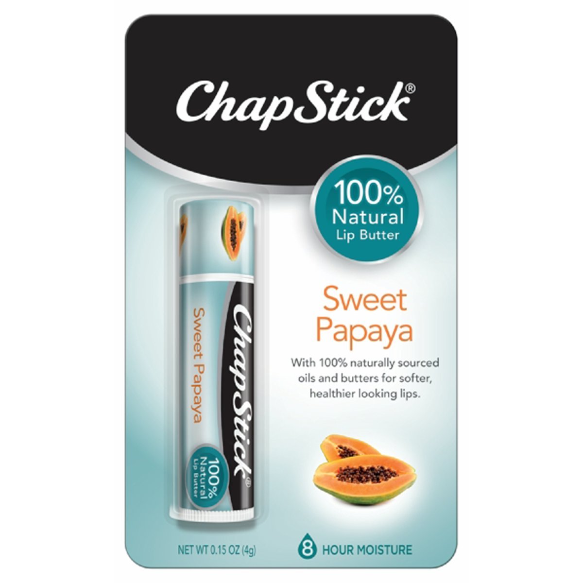 ChapStick Papaya – Tubo de mantequilla labial 100% natural, bálsamo labial, 0.15 onzas, sin tintar, papaya dulce
