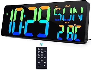 TXL16.5 Digital Wall Clock Large Display, LED Wall Clock RGB Color Changing, Count Up/Down Timer Clock with Remote Control, Adjustable Brightness Alarm Clock for Home, Office, Gym, Elderly, Auto DST