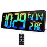 TXL16.5 Digital Wall Clock Large Display, LED Wall Clock RGB Color Changing, Count Up/Down Timer Clock with Remote Control, Adjustable Brightness Alarm Clock for Home, Office, Gym, Elderly, Auto DST