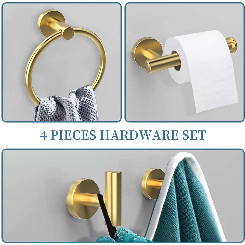 Gold Bathroom Hardware, NSCMQSL Bathroom Accessories Set Includes Toilet Paper Holder Round Towel Ring Robe Hook Wall Mounted,3 Pieces - Image 4