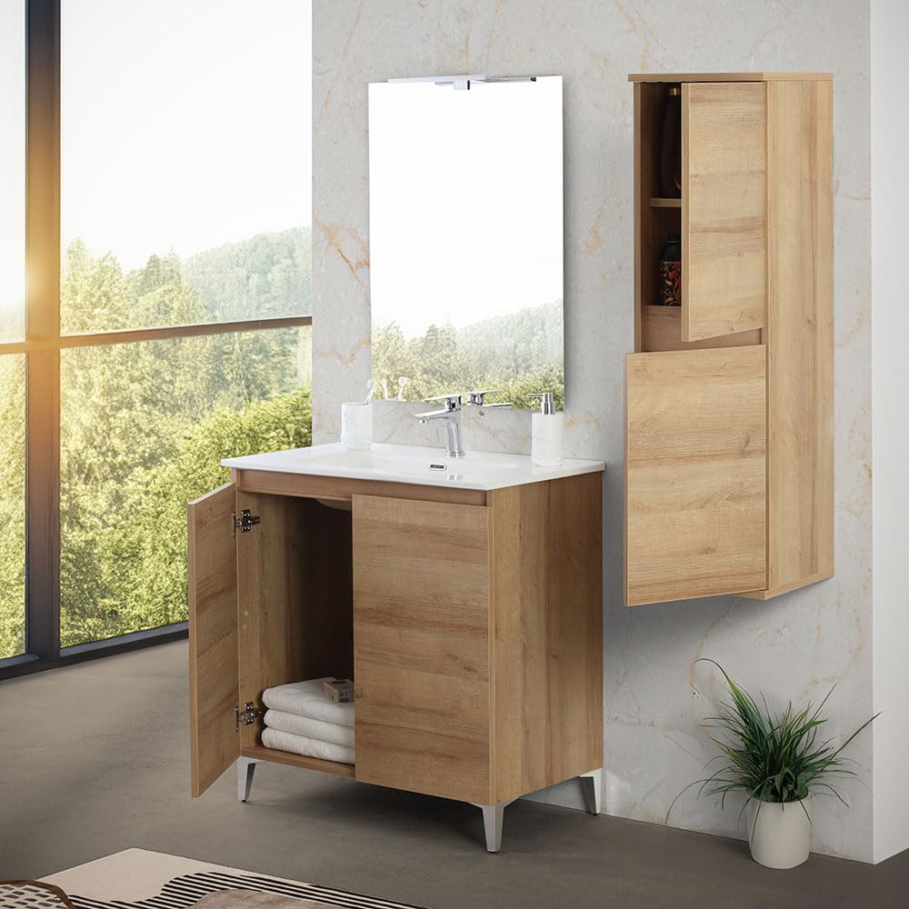Pensile bagno sospeso 112 cm rovere africa con 2 ante reversibili soft-close e ripiani interni fissi, KLEO