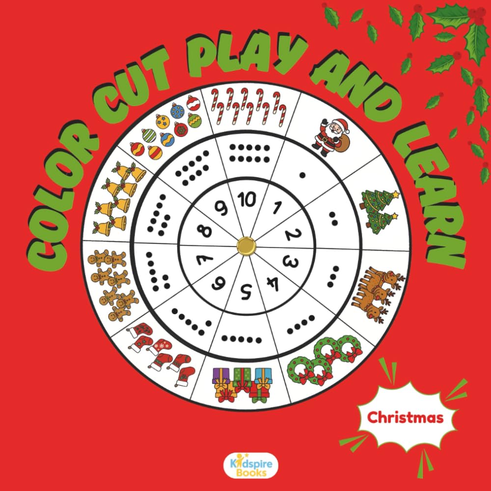 Color Cut Play and Learn – Christmas: Interactive activity book for preschoolers to create DIY card games, boost concentration and develop early math skills