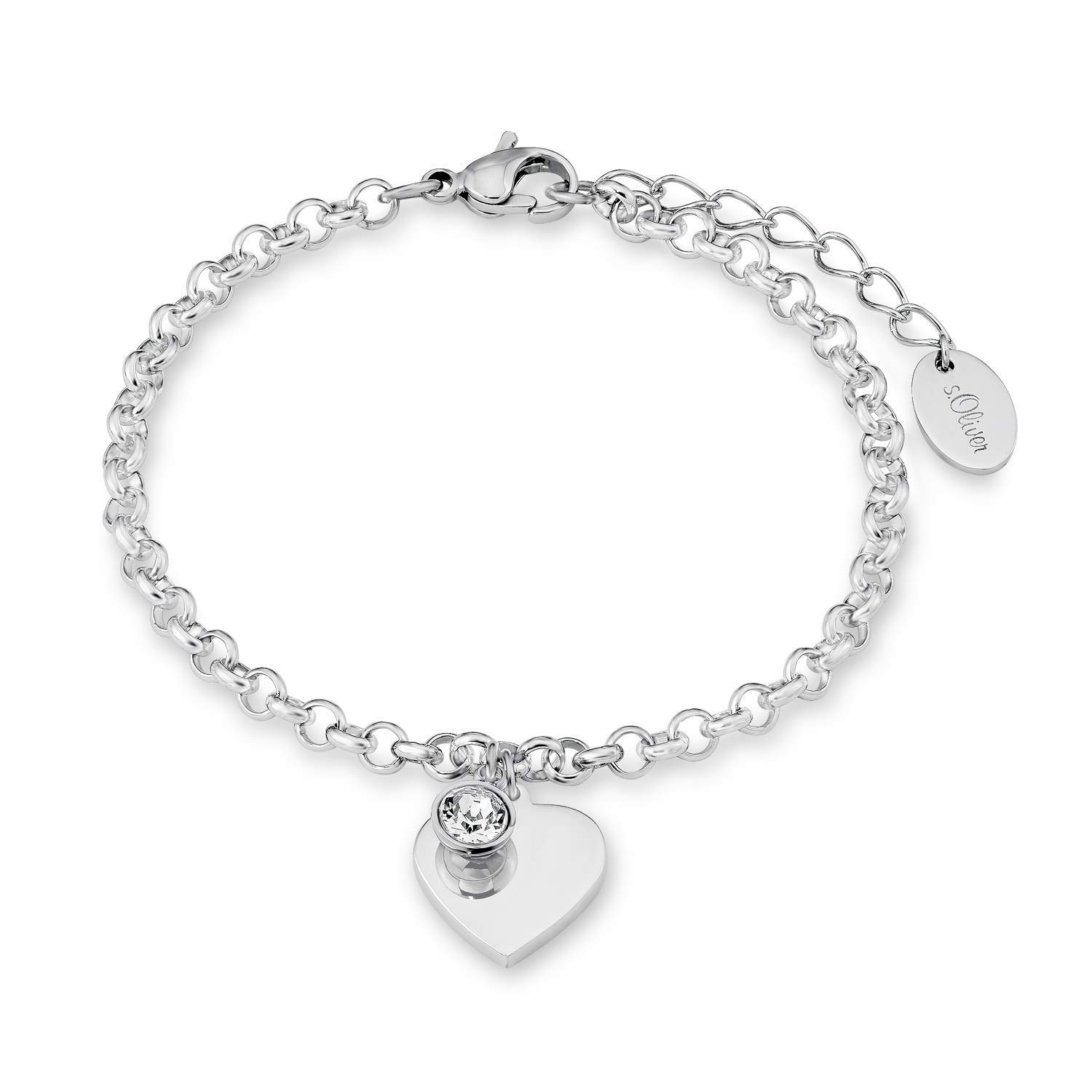 s.Oliver Pulsera elegante de plata de ley 925 pulida, cadena de ancla ajustable hasta 21 cm, resistente al agua y respetuosa con la piel