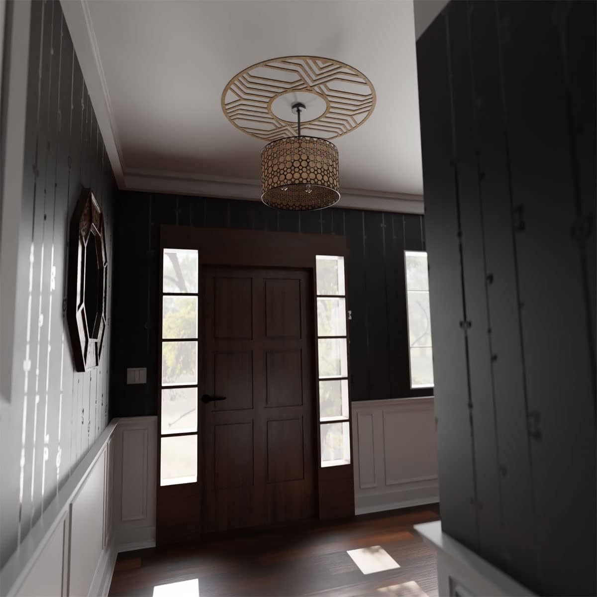 Ekena Millwork 28"OD x 10 1/4"ID x 3/8"T Empire Wood Fretwork Pierced Ceiling Medallion, Birch