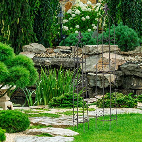 French Country Garden Obelisk Trellises, Set Of 2, For Plants, Climbing Flowers And Vines, Metal, Black Finish, Water And Weather Resistant, 35 Inches And 28 In #TOP3