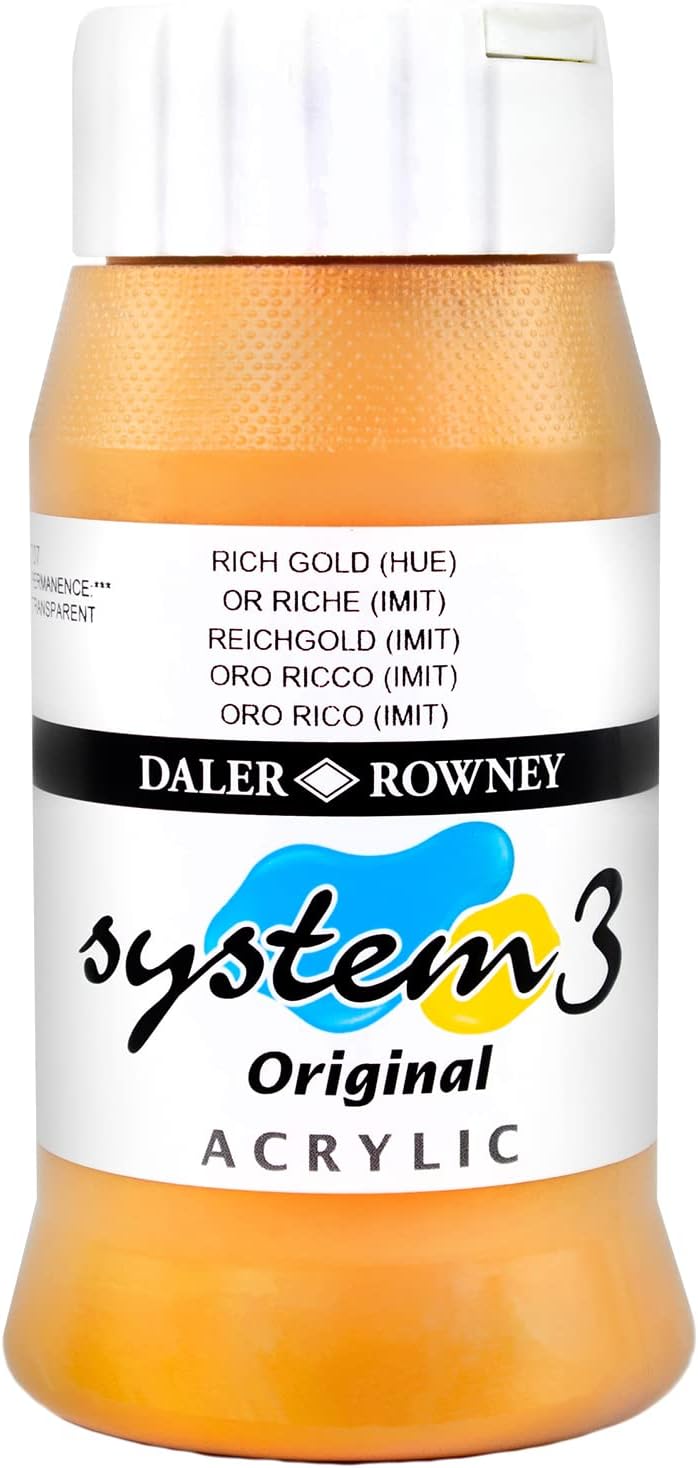 Daler Rowney System3 Rich Gold Imitation 500ml Acrylic Paint Tube - Acrylic Painting Supplies for Artists and Students - Artist Paint for Murals Canvas and More - Art Paint for Any Skill Set