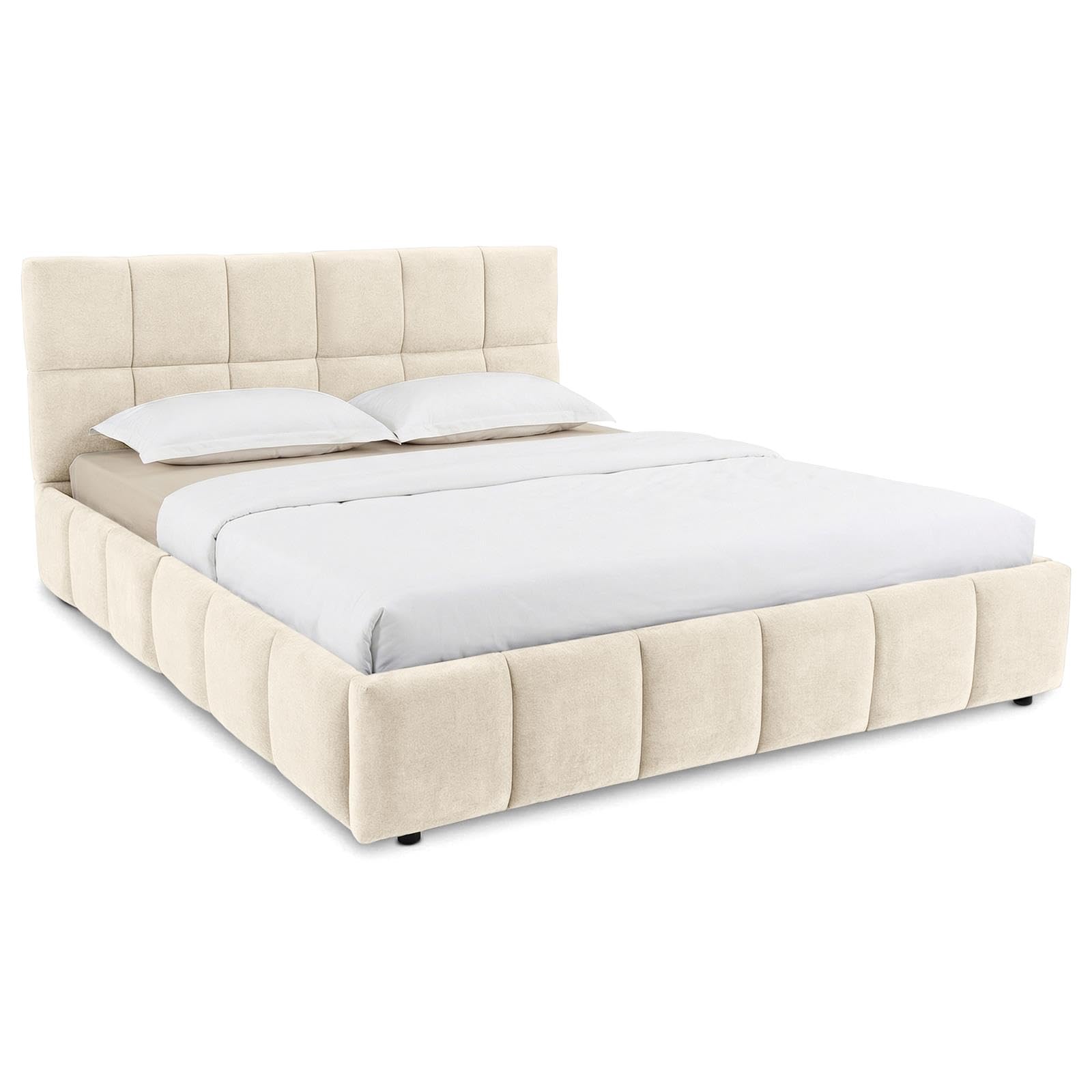 IDIMEX Lit Double Emilia, Rembourré 140 x 190 cm, Blanc Crème, avec Sommier à Lattes Inclus, Design Bubble, Tête de Lit Capitonnée, Confort Optimal, Style Contemporain pour Chambre Adulte