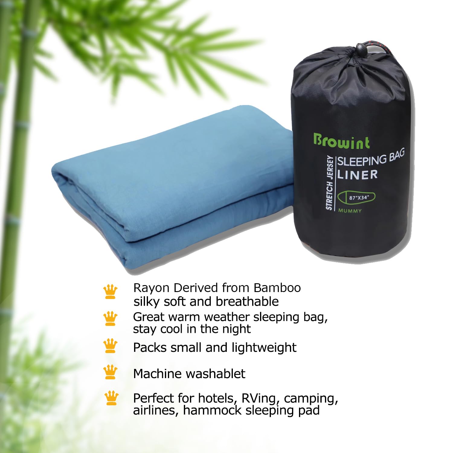 Browint Draps de voyage en bambou pour hôtel, sac de couchage ultraléger pour adultes, temps chaud/été, sac de couchage pour camping et voyage, rectangulaire avec poche d'oreiller, maman avec capuche,