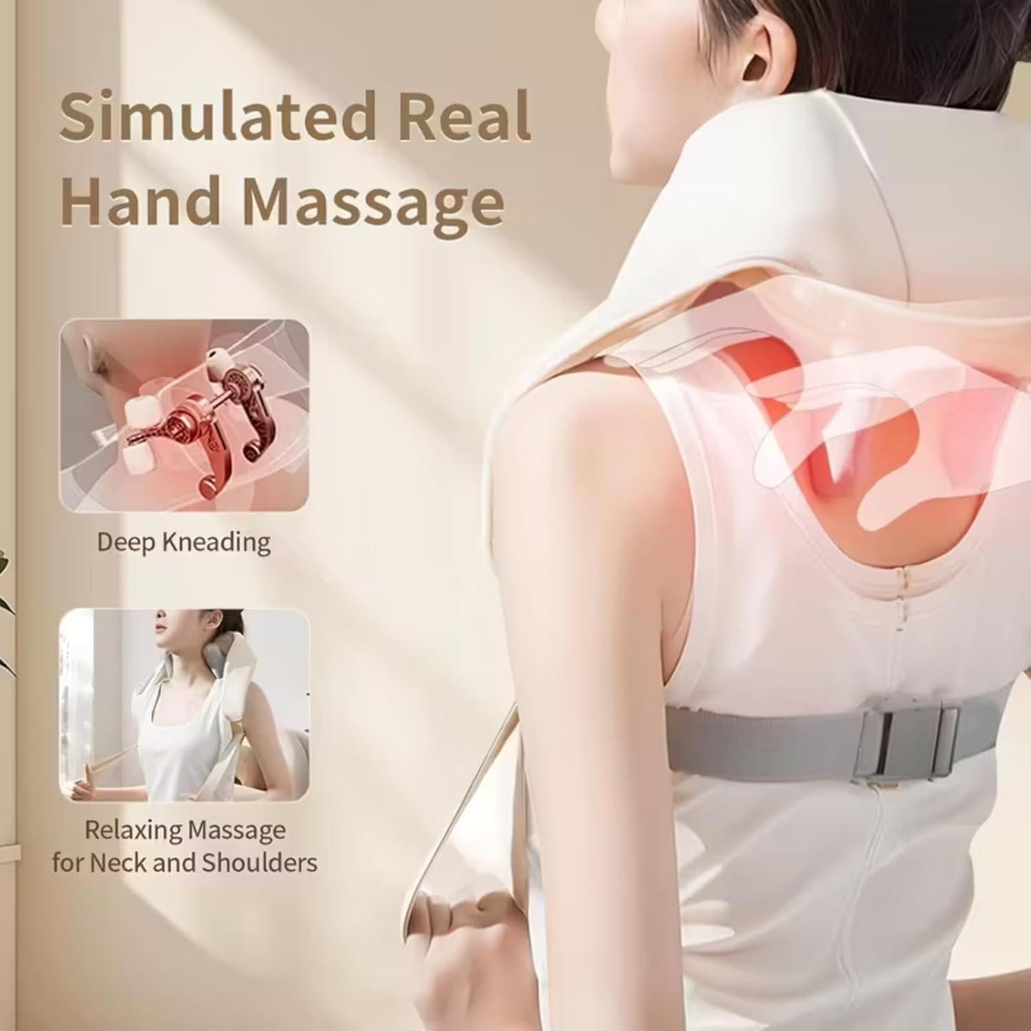 Shoulder Massager, Portable Rechargeable 6D Shiatsu Neck and Shoulder Massager with Heat, Deep Tissue Back Massager for Pain Relief & Relaxation (Ivory White)