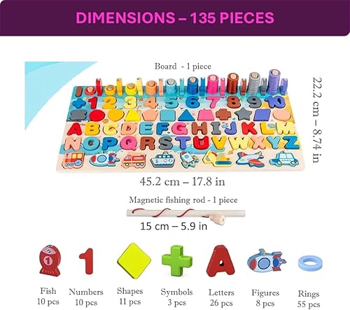 Miniatura 5 de VMLCtoys Juguetes de madera para niños pequeños, tablero logarítmico, rompecabezas de números de madera con 123 piezas. Juguetes educativos para