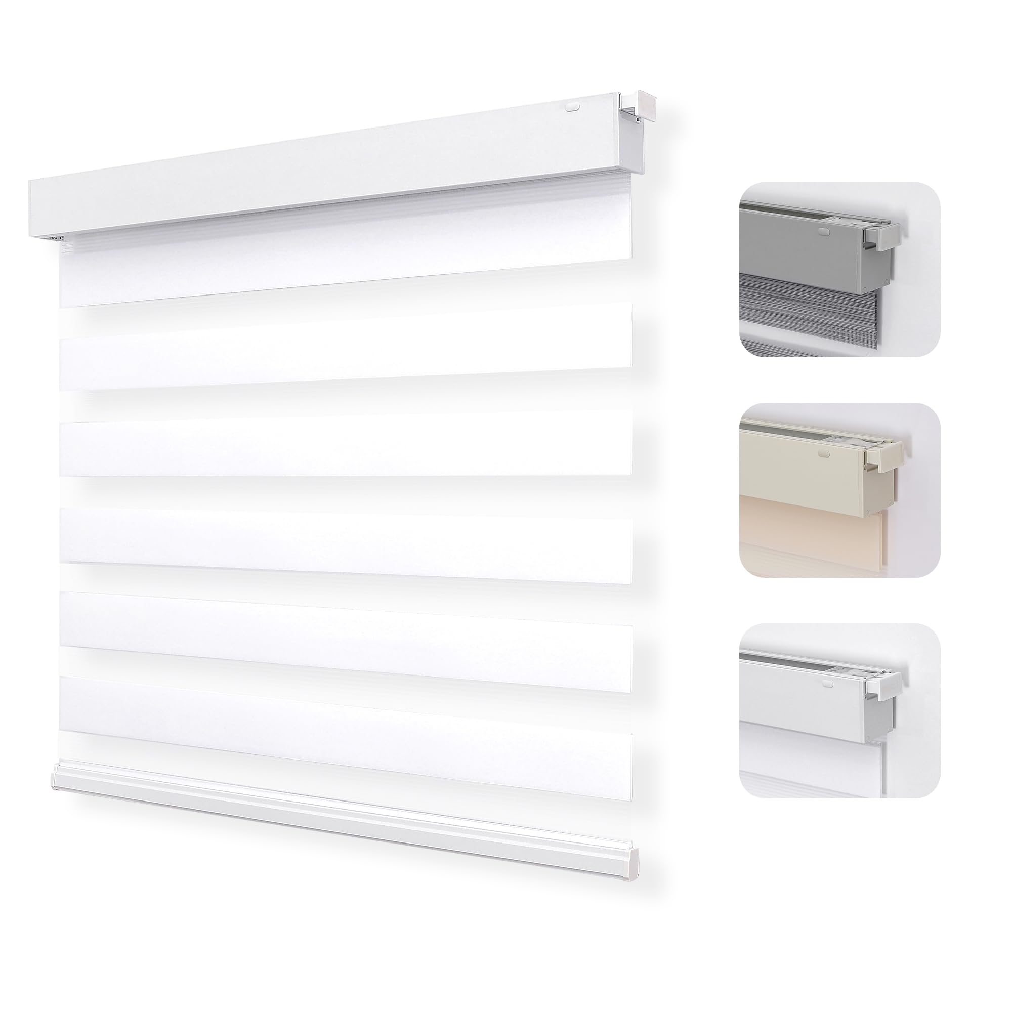 Joydeco No Drill Zebra Blinds for Windows, Cordless Dual-Layer Privacy Zebra Shades for Indoor Windows, Easy to Install, Light Filtering Sheer Blinds for Home (Off-White,34 "W x 75 "H)