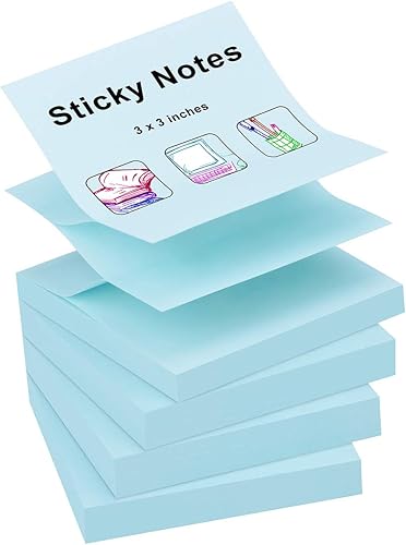 Miniatura 1 de ZCZN 400 hojas de notas adhesivas emergentes, 3 x 3 pulgadas, 4 blocs de notas autoadhesivas de colores brillantes, 100 hojasbloc, azul claro