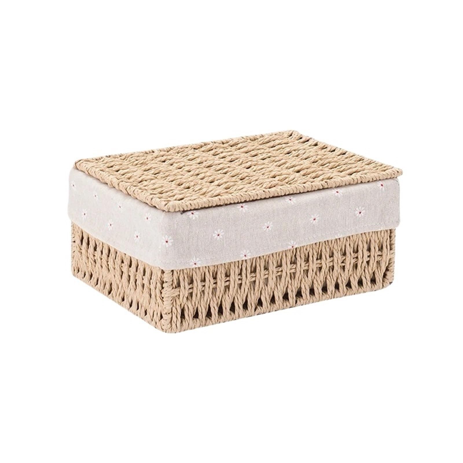 Wicker Storage Baskets With Lid Woven Kitchen Organizer Box Laundry Basket Snack Toy Boxs Desk Accessorie For Storage(L)