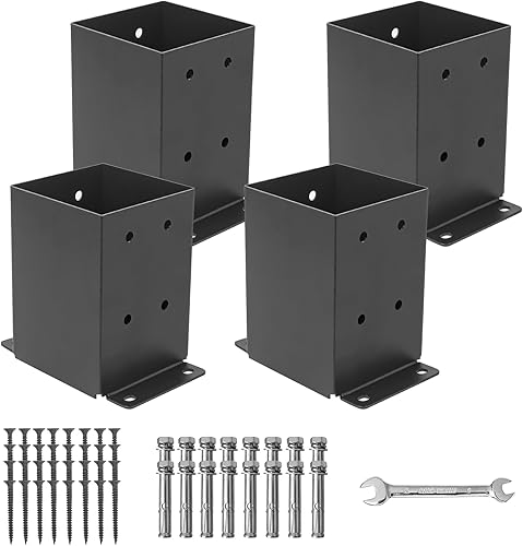 Nrspp Base de poste de 4 x 4, 8 piezas (tamaño interior de 3.5 x 3.5 pulgadas), soporte de poste de pérgola para valla de madera, anclaje de poste