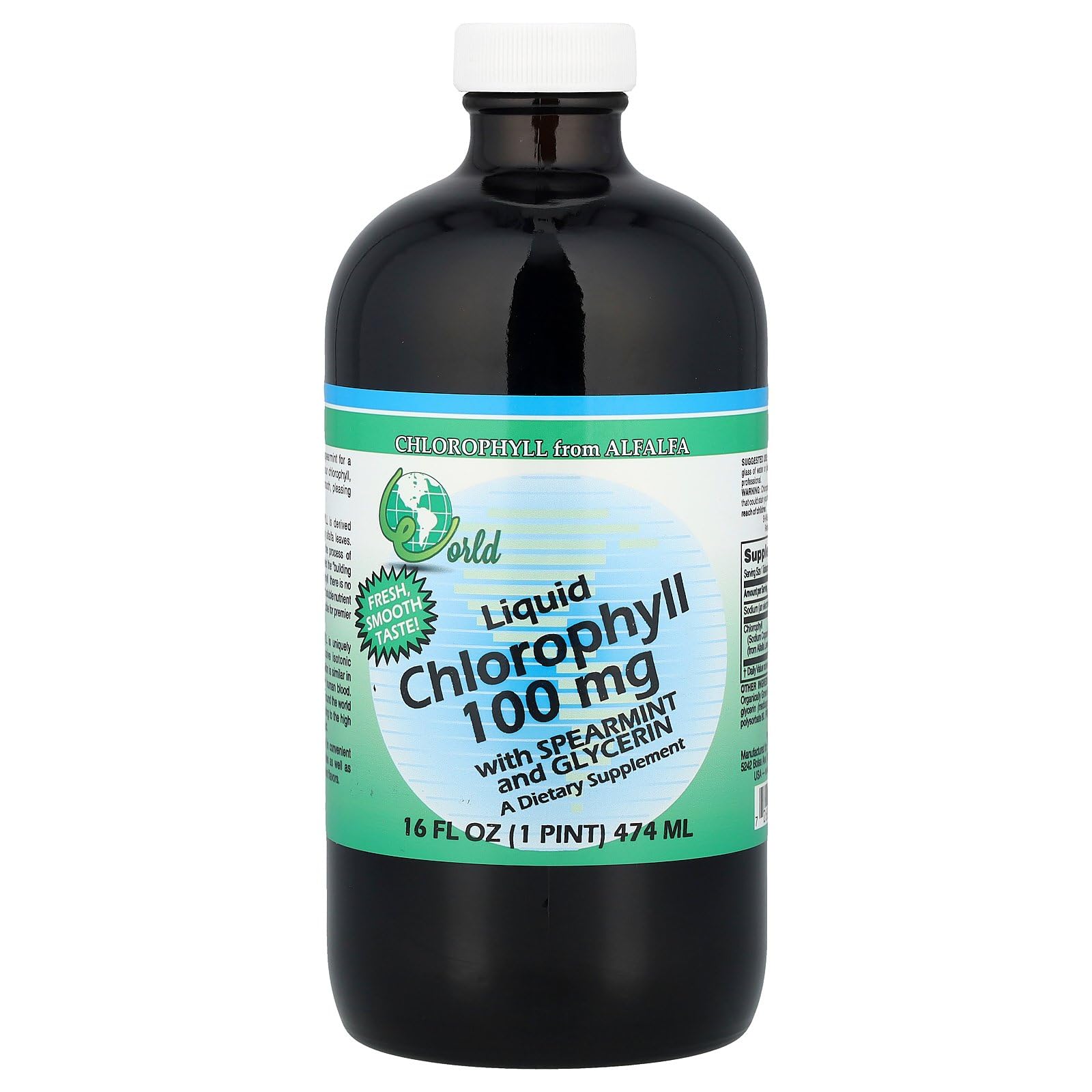 World Organics Liquid Chlorophyll Liquid with Spearmint, 16 Fluid Ounce