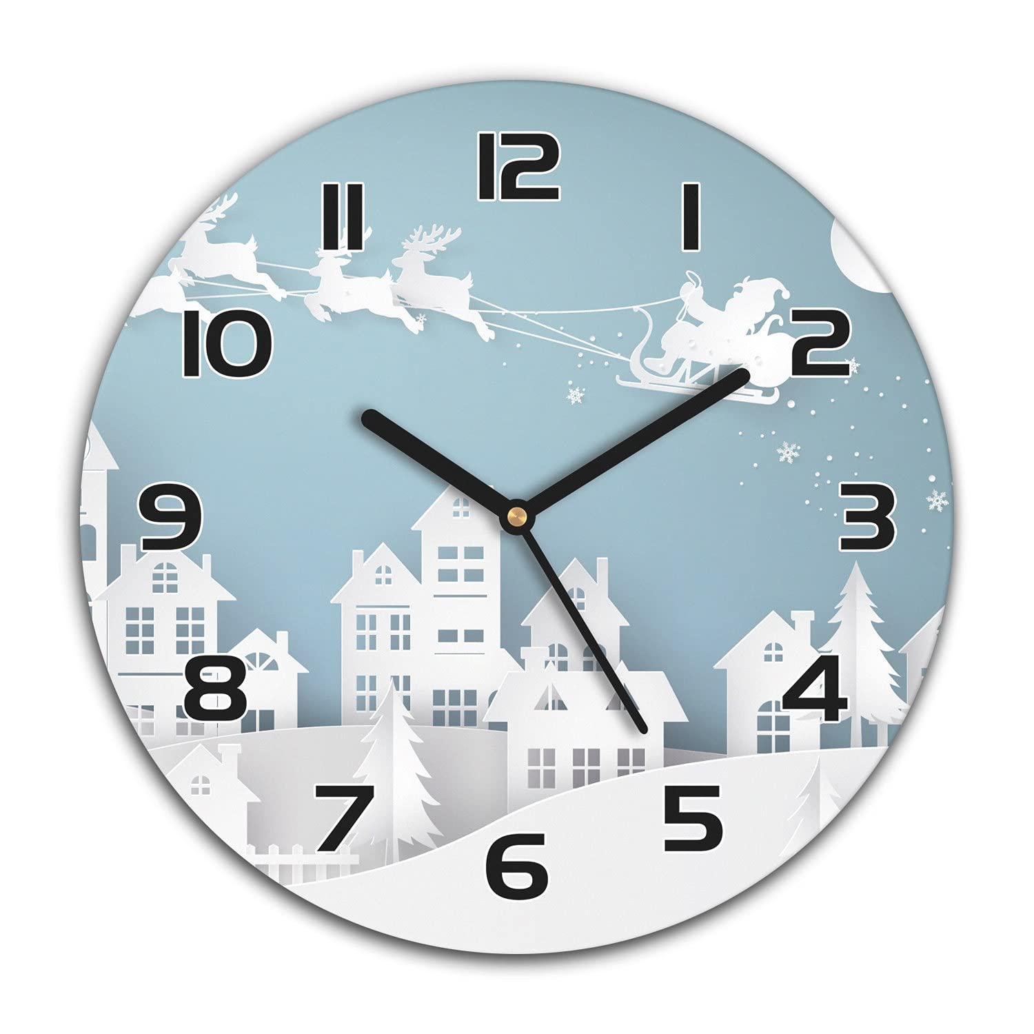 Horloge murale Noël silencieuse Coloray en verre pour éliminer le tic-tac
